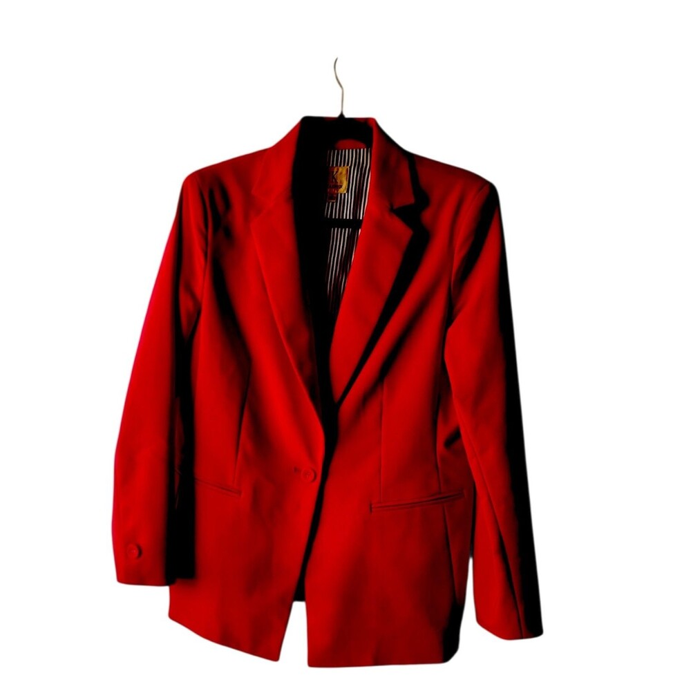 Kasper One Button Cotton Blend Tomato Red Lined Blazer Jacket Size 12 Women's 59